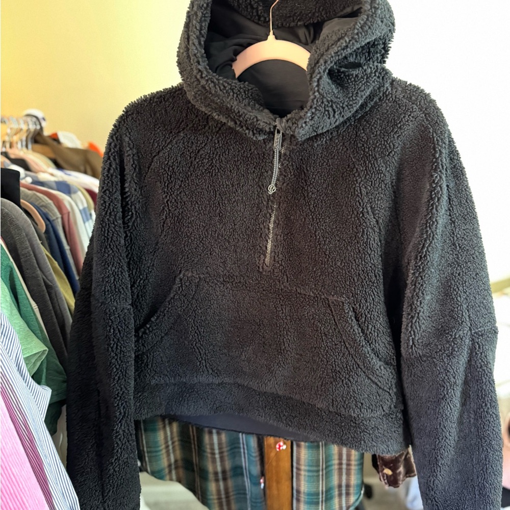 Lululemon M/L black sherpa fleece Scuba oversized half-zip hoodie 25” ptp 21” L - Picture 8 of 9